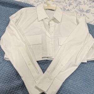 Zara - White Cropped Button-Down Shirt - woman’s